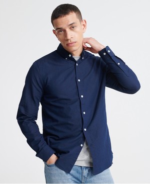 Superdry Edit Linen Button Down Férfi Hosszú Ujjú Ing Sötétkék | CPDXK8042